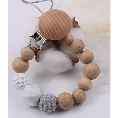 Wooden Baby Pacifier Clip Holder Infant Toddler Crochet Teether Beads Silicone Beads Pacifier Clip Pendant Bebe Nipple Chains