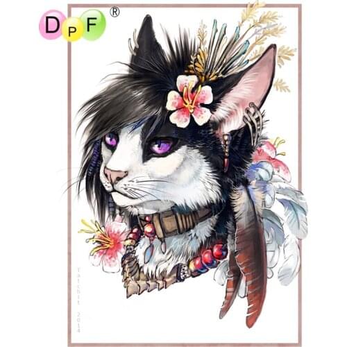 DPF 5D Round full Diamond painting Cross Stitch Punk cat fashionable Diamond Embroidery Needlework diamond Mosaic decor crafts