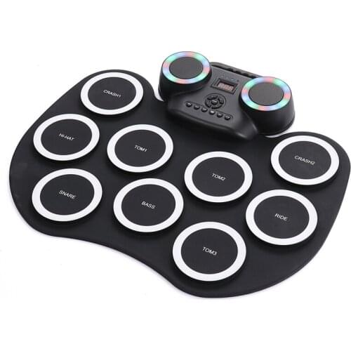 Electronic Drum Foldable Practice Drum Pad Rechargeable Drum Kit Built in Speakers Foot Pedals Drum Sticks for Beginners