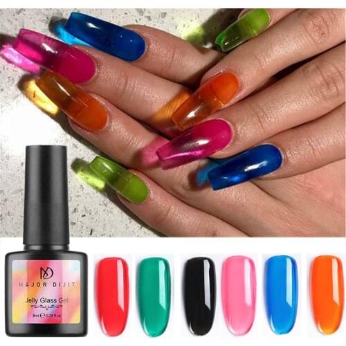 8ml Glaze Glass UV Gel Polish Fluorescent Neon Color Jelly Nails Soak Off Nail Art Gel Translucent Color UV Nail Gel