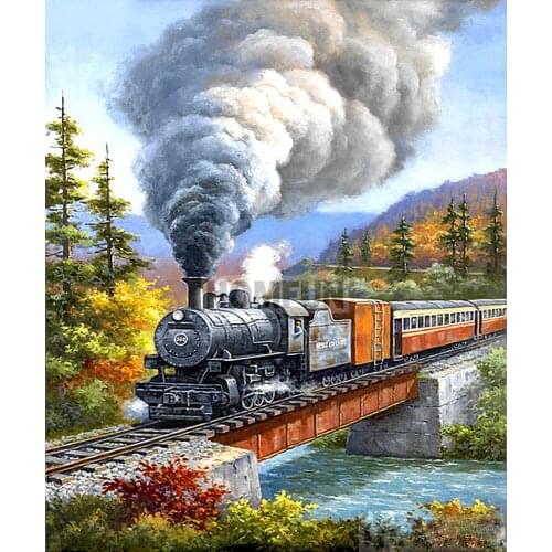 Full Square/Round Drill 5D DIY Diamond Painting Kit "Train landscape" Embroidery Cross Stitch Home Decor Gift
