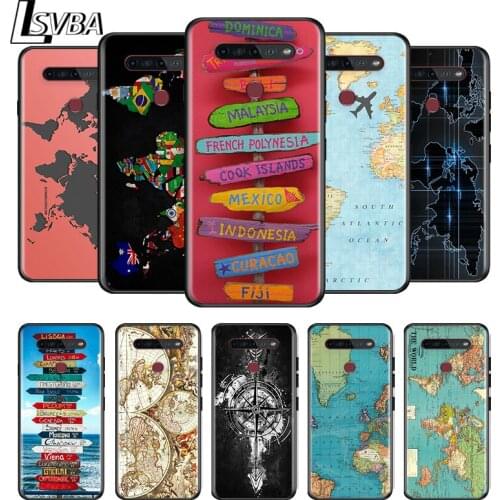 World Travel Map For LG G8 V30 V35 V40 V50 V60 Q60 K40S K50S K41S K51S K61 K71 K22 K31 K42 K92 ThinQ 5G Black Phone Case