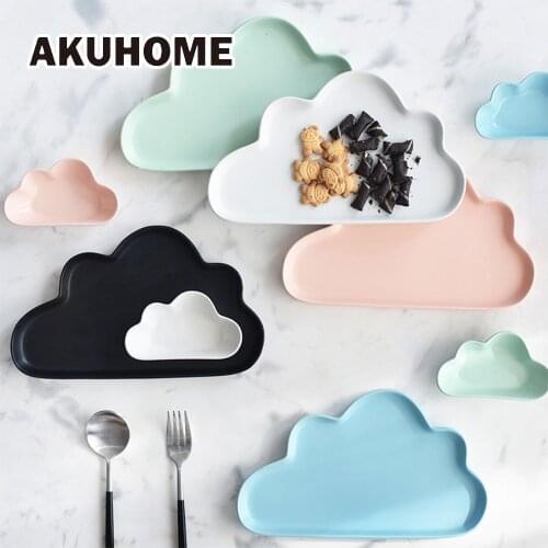 Ceramic Porcelain Cloud Rain Plate Matt Smooth Novel Cute Dish Dinnerware Kid Children Baby
