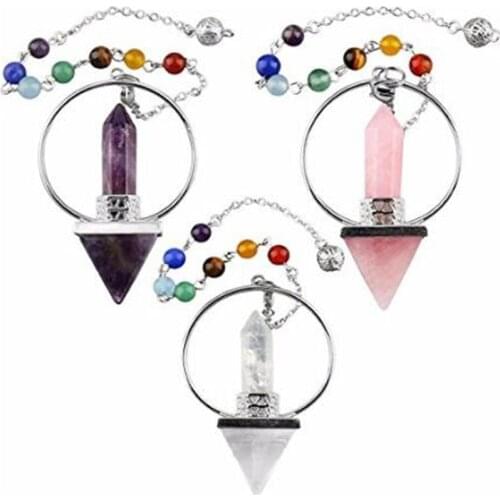 KFT Natural Healing Crystal Quartz Hexagon Lapis Lazuli Amethysts Pendulum Dowsing Stone Pendant Divination Hypnosis Jewelry