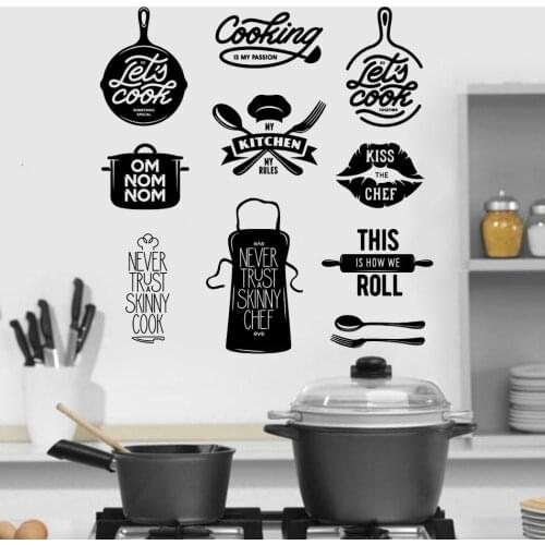 Kitchen Fork and spoon apron pot wall stickers for kitchen art home decoration decal Vinyl Western Restaurant Wall decor HY512