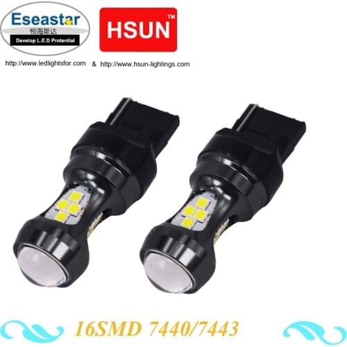 HSUN 2pcs T20 7443 LED 7440 3156 LED 16SMD W21/5W Car Bulb Reverse Light Brake Turn Signal Lights source parking auto lamp White