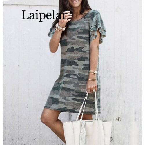 Plus Size Summer Short Sleeve Mini Dress Fashion Women Clothes Sexy Camouflage Print Dress Ladies Red Short Dresses Vestido