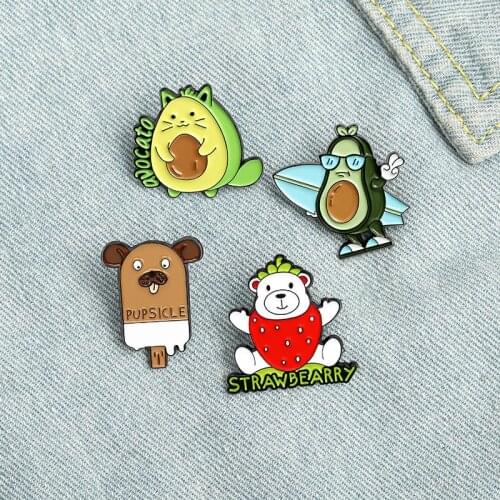 Fashion Cartoon Strawberry Bear Baby Chocolate Avocado Athlete Puppy Popsicle Creative Combination Brooch Clothing Accessories