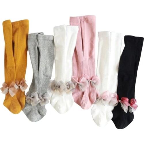 0-8 Yrs Bowknot Tights For Girls Children Autumn Winter Tights Cotton Baby Girls Pantyhose Kids Infant Knitted Collant Tights
