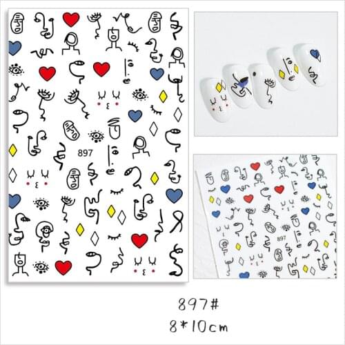 Face graffiti sticker for nail art accessories self glue colorful pating tattoo for hand nail tips slider decal YJ023