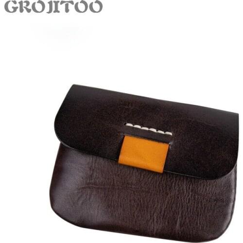 GROJITOO 2020New Vegetable Tanned Cowhide Wallet For Women Simple Korean Style Solid Color Wallet For Women Coin Purse For Men
