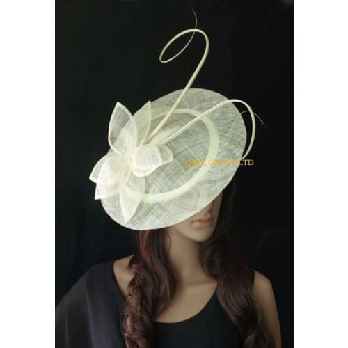 NEW Cream ivory BIG Sinamay Fascinator Hat wedding hat tea hat with ostrich spine