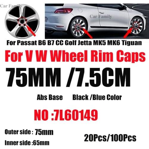 Wholesale 20X 100X Emblem For Passat B6 B7 CC Golf MK5 MK6 Tiguan 75MM 76MM Label Car Wheel Center Hub Caps Rims Covers Badge