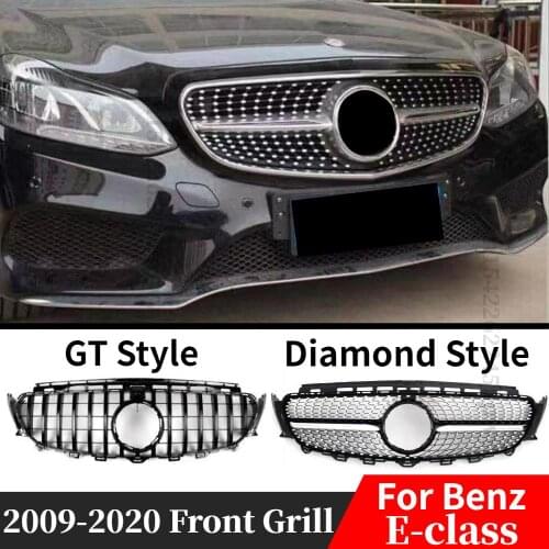 For Mercedez Benz E class Front Mesh Grill W213 W212 GT Diamond Grilles E180 E200 E300 E260 E320 E350 E400 With Camera Hole