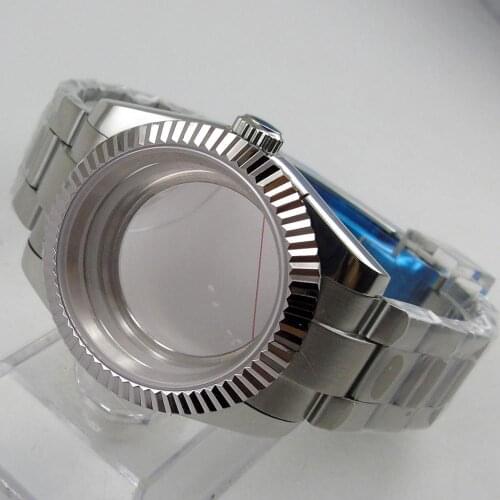 Whole Steel Silver Color Mechanical Watch Case Oyster Watch Bracelet for NH35 NH35A NH36 NH36A Flat Glass