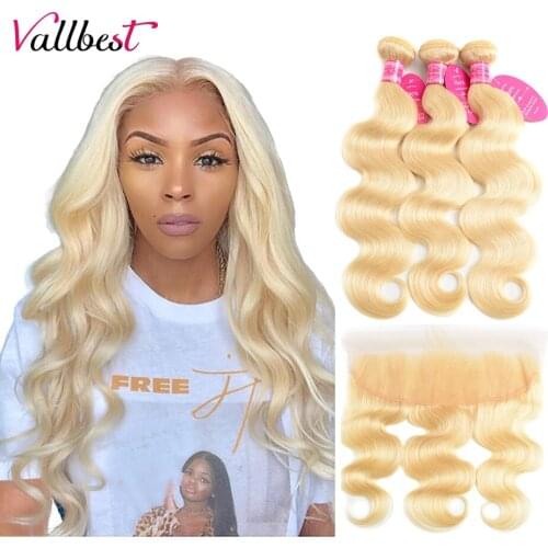 Vallbest 613 Blonde Bundles With Frontal Brazilian Body Wave 3 Bundles With Frontal Closure Remy Human Hair Bundles With Frontal