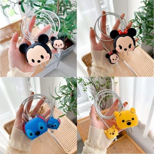 Disney Mickey Minnie Cartoon Silicone Charging Cable Protective Cover for IPhone 20W18w Charging Head Data Cable Protection