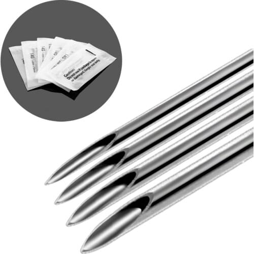 10pcs/lot Steel Needle Piercing Tattoo Needles Lot Nose Lip Ear Navel Sterile Needle Tools 14G 16G 18G 20G Body Jewelry Pieacing