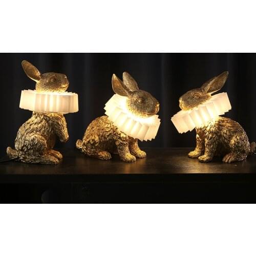 Resin Rabbit Scarf Led Table Lamp Nodic Living Room Children Gift Bedroom Bedside Lamp Creative Room Decor Desk Light Fixtures
