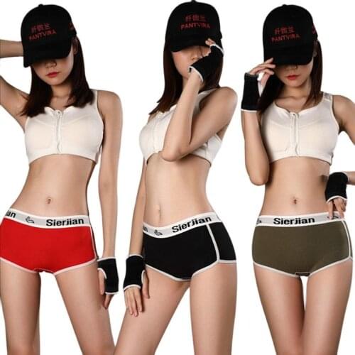 Sports Style Pure Cotton Boxer Shorts Ladies Mid-waist Solid Color Breathable Sexy Underwear Anti-light Safety Pants Women