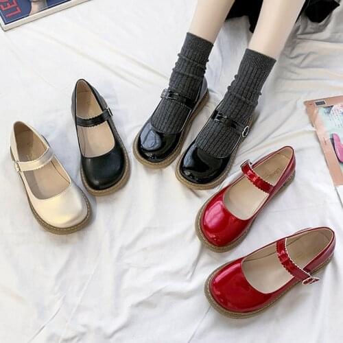 Women Patent Leather Mary Janes Shoes Red Flat on Platform Shoes Lolita Shoes Round Toe Girls Oxford Shoe Zapatos Mujer 9273N