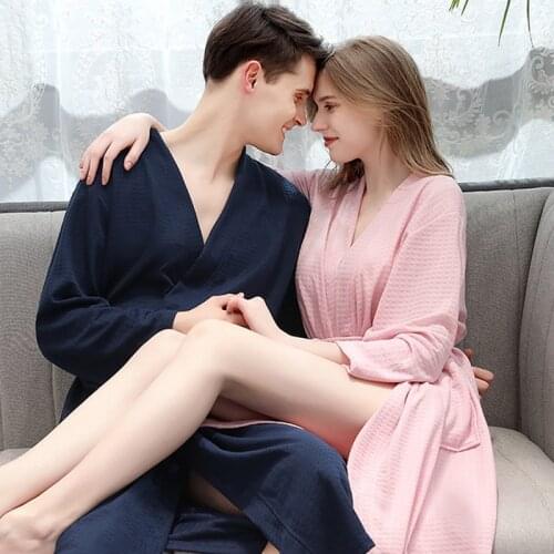 Spring Autumn Sleepwear Robe Spring Thin Kimono Women Nightgown Solid Long-Sleeve Terry Home Clothes Waffle Bathrobe for Female