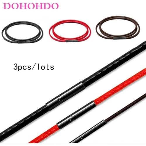 Wholesale 3pcs/lot 40-60cm Leather Necklace Cord Wax Rope Chain With Stainless Steel Clasp Leather Cord For DIY Necklace Jewelry