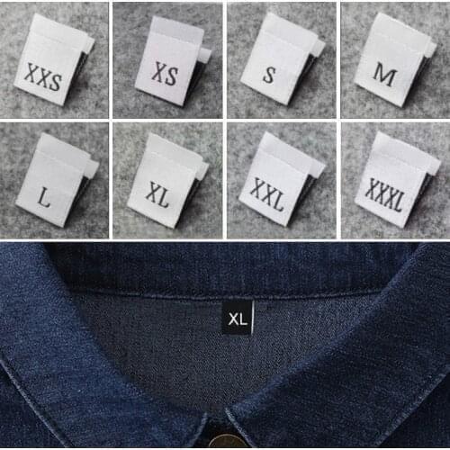 High Density White Woven Black XS-7XL Size Labels 100Pcs A Lot Clothes Damask Center/Middle Folder Garment Accessories Tags