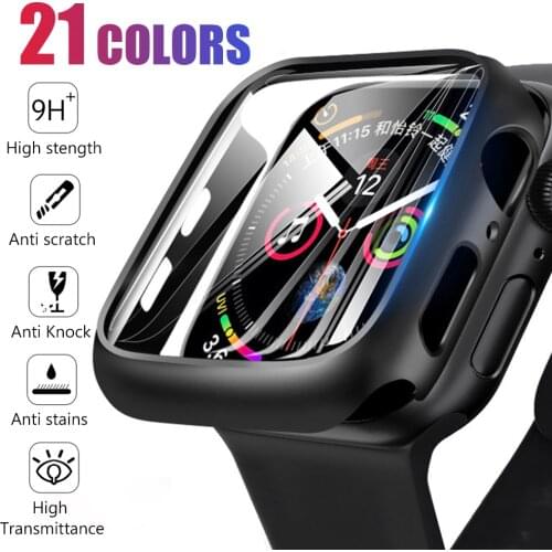 Tempered Glass Screen Protector + Hard Case Cover For Apple Watch 6 5 4 3 2 1 SE 44mm 40mm 42mm 38mm Iwatch Film Screenprotector