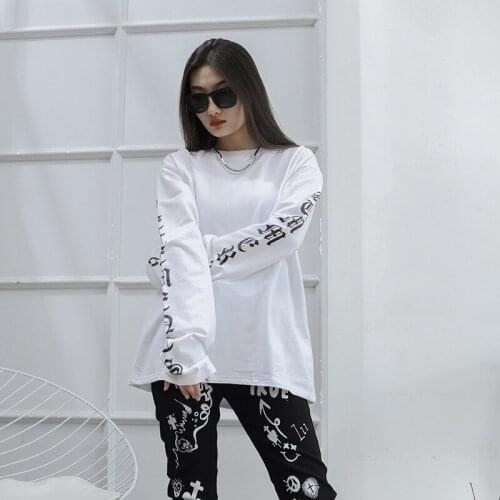 Ladies spring and Autumn new style yamamoto style classic round collar loose long sleeve T-shirt