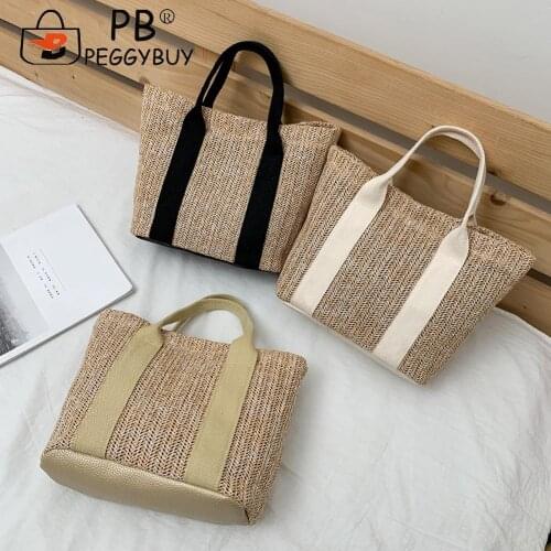 Summer Handmade Bags for Women Large Capacity Straw Woven Bags Handmade Woven Tote Top Handle Handbags Totes Lady Handbag