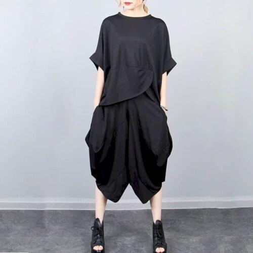 2021 Summer Womens Suits Casual Bloomers Suit Loose Bat Sleeve Oversized T Shirt Wide Leg Pants Two Piece Sets Aesthetic Clothes