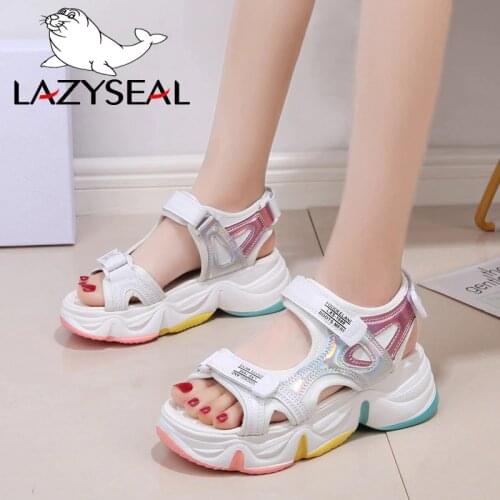 LazySeal Platform Sandals Female Summer 2020 Women Thick Bottom Rainbow Sole Hook & Loop Shoe Wedge With Open Toe Platform Shoes