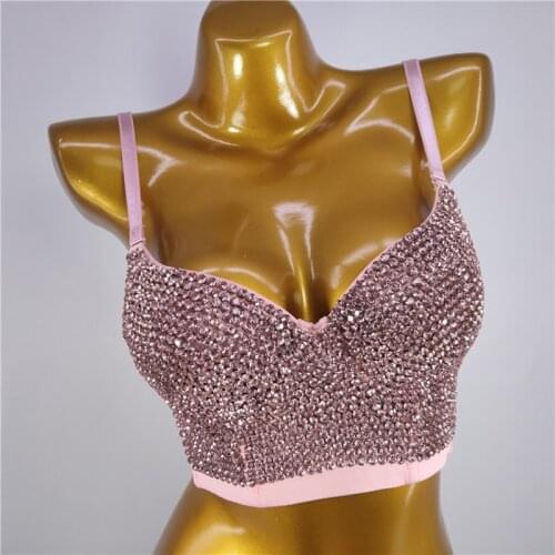 Cupnaya Sparkly Diamantes Spaghatti Crop Top Female Underwear Bustier Corset Sexy Ladies Shiny Dance Bralette Vest Camisoles