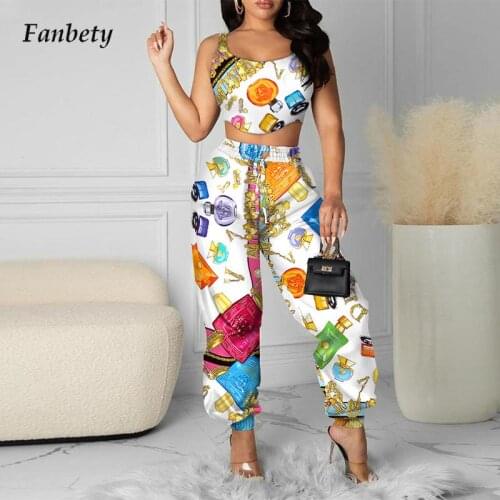 Summer Fashion Women Printed Two Piece Sets Ladies Elegant O Neck Short Vest Top + Lace-Up Wide Leg Pants Suits Casual Outfits