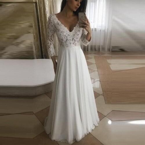 Beach Boho Wedding Dress 2020 V-Neck Lace with Appliques Bridal Gowns A-line Bridal Dresses Robe De Mariage Fast Shipping