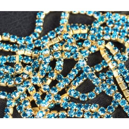 10Yard Peacock Blue Color Claw Crystal Rhinestones Chain Gradient DIY Dense Gold Base Rhineston Chain Garment&Bag Art Decoration