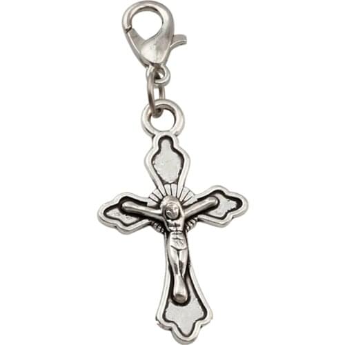 20Pcs / Lots Jesus Christ Cross Charms Bead With Lobster Clasp Fit Bracelet DIY Jewelry 17.5x44.5mm A-267b