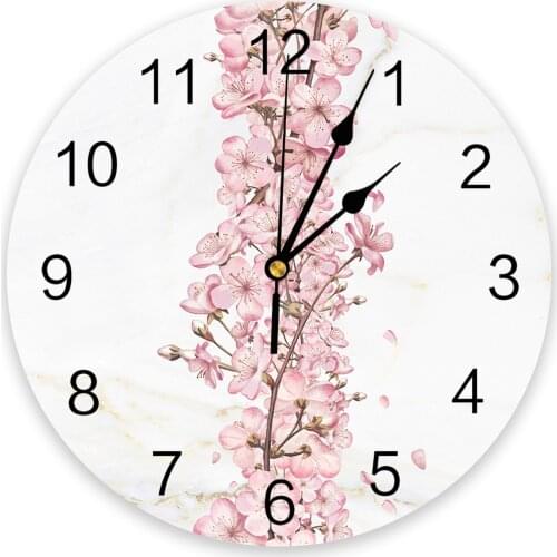 Flower Cherry Blossom Marble Texture 3D Wall Clock Modern Design Living Room Decoration Kitchen Clock Art Wall Watch Home Decor