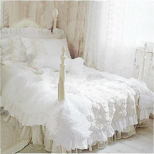 Hot 4pcs/set Romantic white lace rose bedding set princess duvet cover sets bedding for wedding bedding luxury bedroom textile