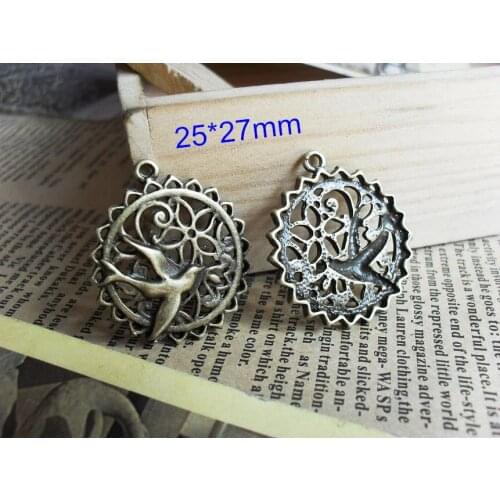 40 Decorated Bird Charms Antique Bronze Tone Zinc Alloy Nickel Free Lead Free 25*27mm - Free Shipping