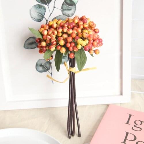 5pcs/lot Christmas Berry Red Beans For Home Party Decoration New Year Wedding Artificial Flower Foam Fake Plant Flower Bouquet