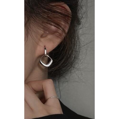 925 Sterling Silver Earring Fashion Geometric Hollow Square U Shape Drop Earring Temperament OL French Style Woman Girl Ear Jewe