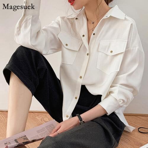 New Long Sleeve Cotton White Blouse Shirts Women Plus Size Office Solid Shirt Top Button Casual Blouses Tops Female Blusas 12889