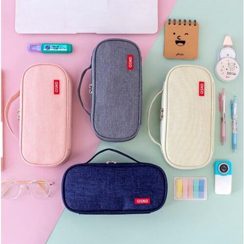 Large-capacity Pencil Case Student Stationery Storage Bag Korean Version of Simple Multi-functional Double-layer Pencil Case D50