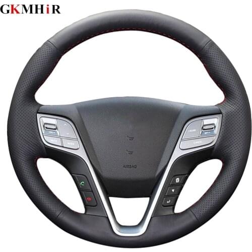 Black Artificial Leather Steering Cover Black Car Steering Wheel Cover for Hyundai ix45 Santa Fe 2013 2014 2015 2016