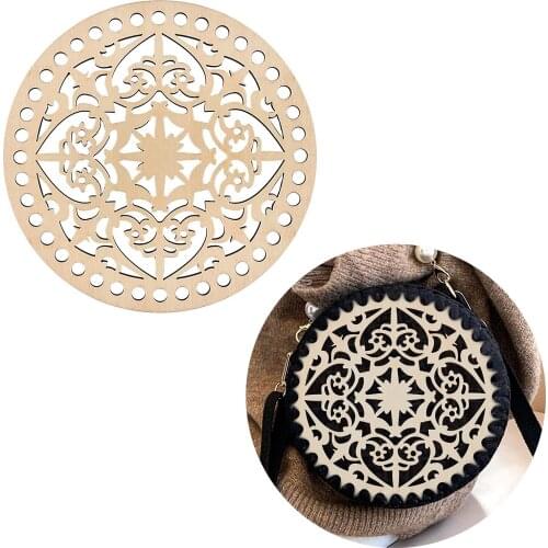 D&D 2pcs/set Natural Wooden Basket Bottom 5.4 Inch Circle Blank Hollow Crochet Basket Wood Base for DIY Knitting Bag Bottom