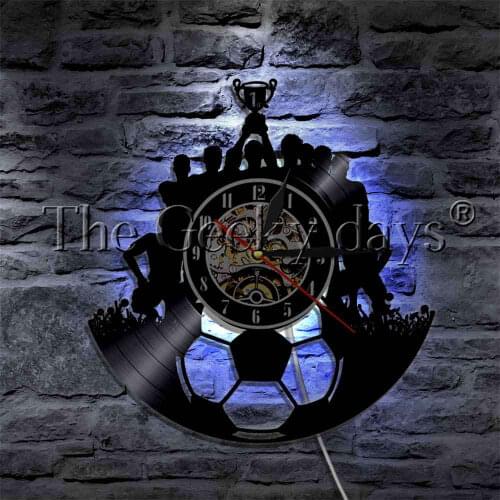 Soccer Team Champion Trophy Cheering Decorative Lighting Vinyl Record Wall Clock Football Group Sport Multi Colors