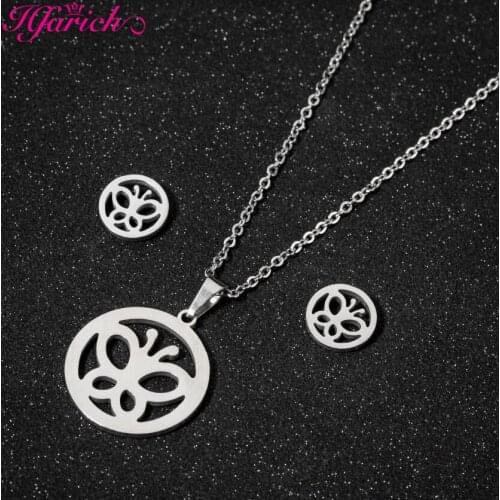 Hfarich Butterfly Jewelry Sets With Pendant Necklace Stainless Steel Cute Animal Stud Earring For Women Party Christmas Gift