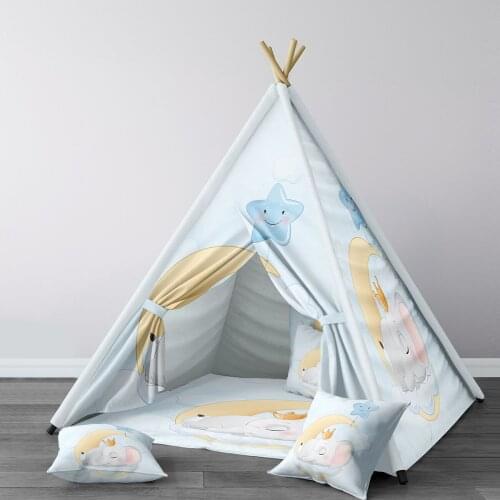 Play Tent for Kids Wigwam Portable Indoor Playground Tents Children Bedrooms Light Blue Baby Moon Elephant Star Model 171